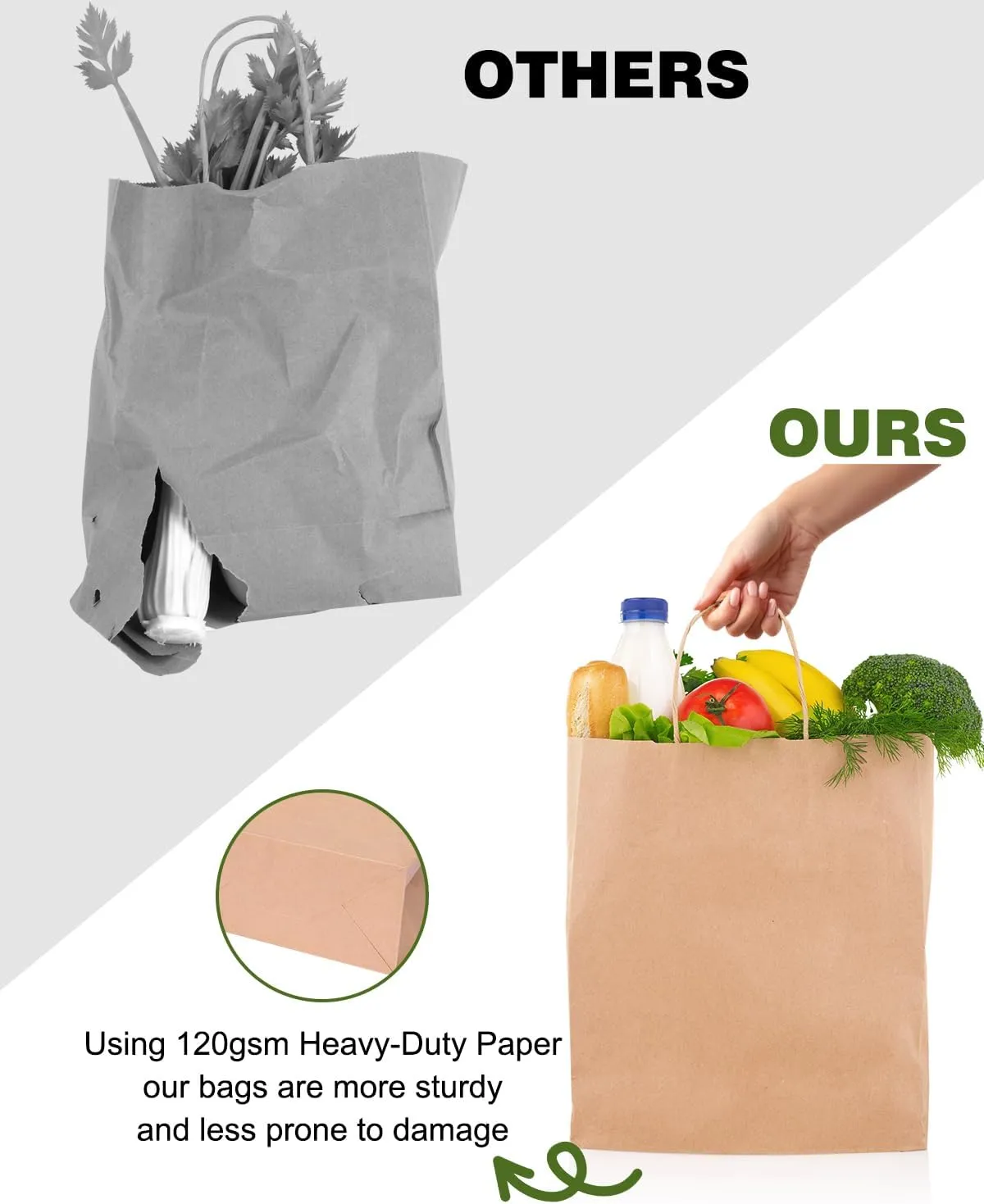 OUTUXED 150pcs Brown Kraft Paper Bags with Handles [3 Sizes 20/70/60] Paper Gift Bags Assorted Sizes for Retail, Merchandise & Party Use