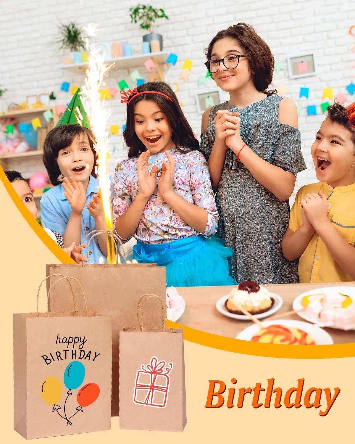 OUTUXED 150pcs Brown Kraft Paper Bags with Handles [3 Sizes 20/70/60] Paper Gift Bags Assorted Sizes for Retail, Merchandise & Party Use
