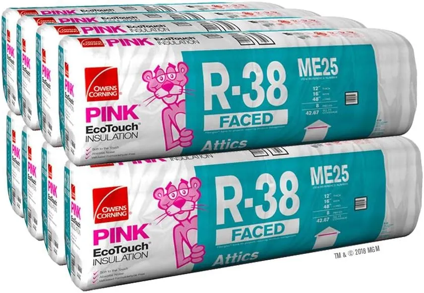 Owens Corning 341 SQFT 8 Bags of R 38 Kraft Faced 16 by 48 Fiberglass Batt Fits 2X12 attic