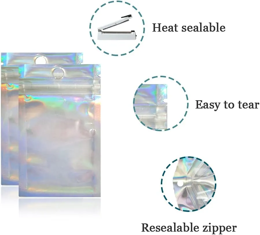 PABCK 1000 Pack 2.3x3.9 inch (Inside Size 1.9x2.5 inch) Resealable Foil Pouch Clear Front Heat Seal Bags with Hang Hole for Zip Food Storage Lock Bag Reclosable Airtight Zipper Lock Packaging