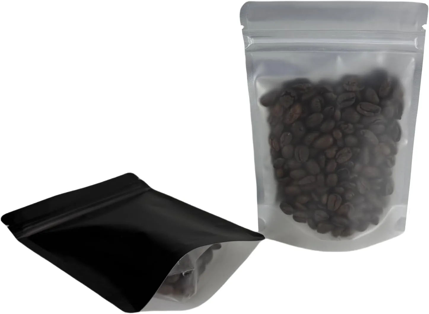 PABCK Black Mylar Resealable Bag Self Seal Foil Bags for Food Storage Candy Coffee Packaging Stand Up Plastic Heat Sealable Aluminum Pouch with Window (50, 5x8.1 inch)