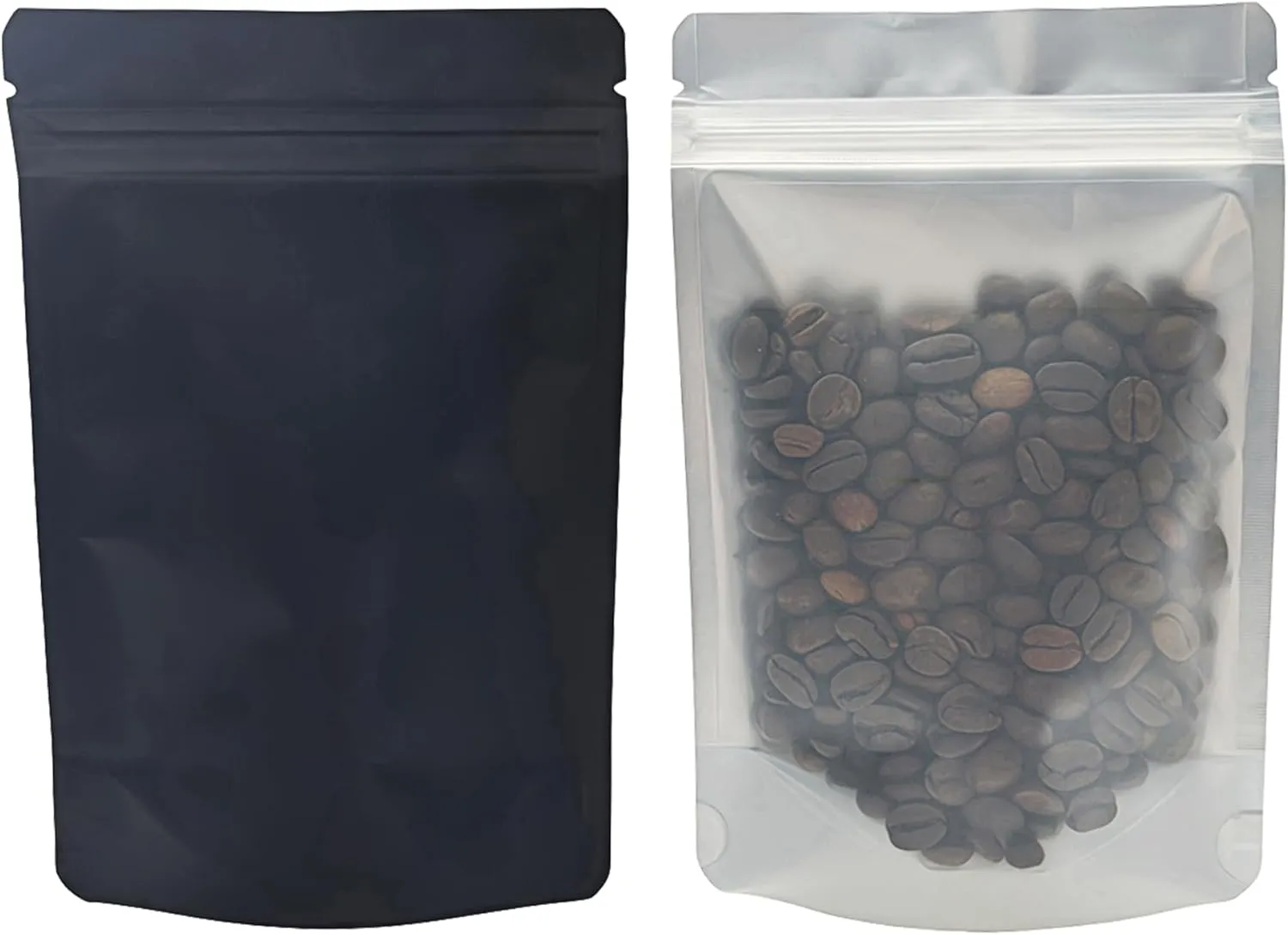 PABCK Black Mylar Resealable Bag Self Seal Foil Bags for Food Storage Candy Coffee Packaging Stand Up Plastic Heat Sealable Aluminum Pouch with Window (50, 5x8.1 inch)
