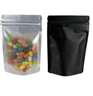 PABCK Black Mylar Resealable Bag Self Seal Foil Bags for Food Storage Candy Coffee Packaging Stand Up Plastic Heat Sealable Aluminum Pouch with Window (50, 5x8.1 inch)