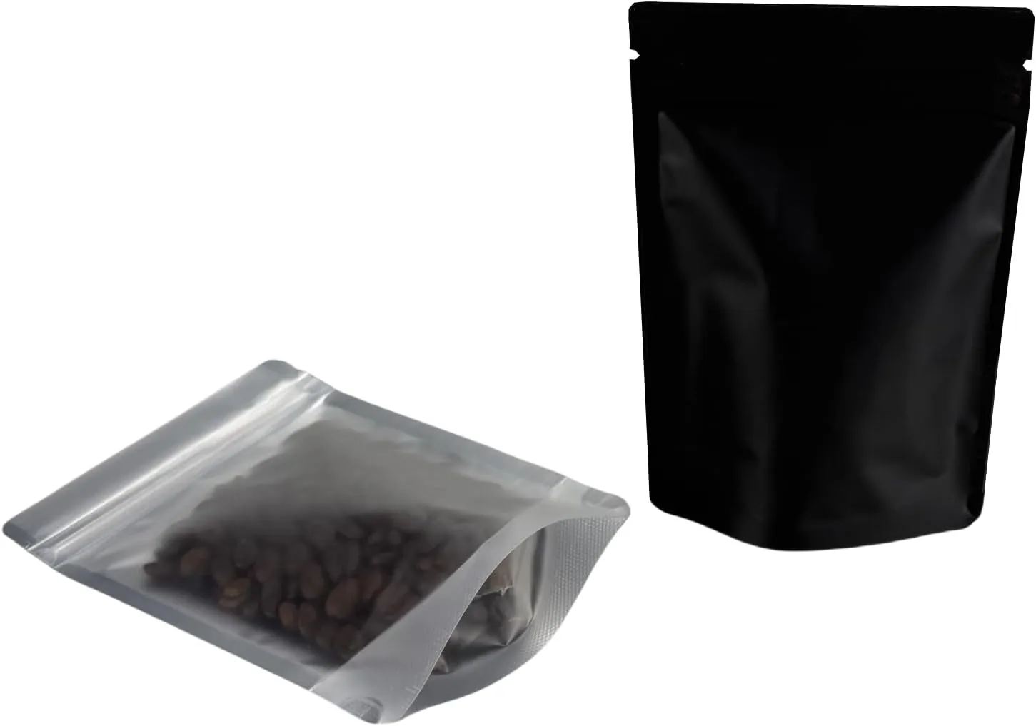 PABCK Black Mylar Resealable Bag Self Seal Foil Bags for Food Storage Candy Coffee Packaging Stand Up Plastic Heat Sealable Aluminum Pouch with Window (50, 5x8.1 inch)