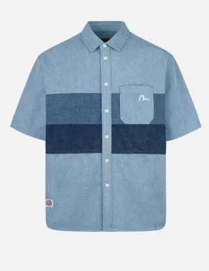 Panel Design Fashion Fit Denim Short-Sleeves Shirt
