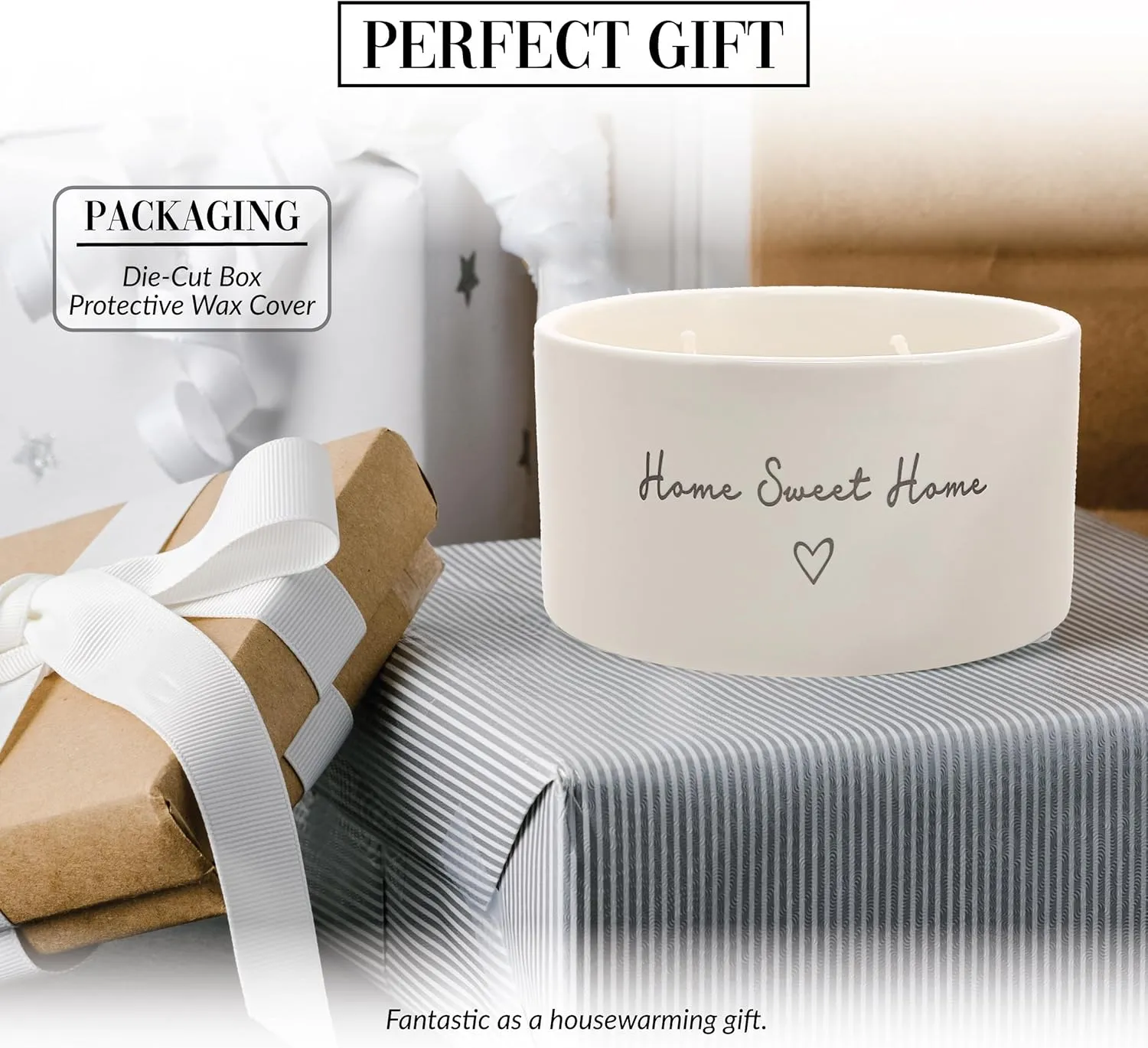 Pavilion Gift Company - Home Sweet Home - 10 oz Soy Wax Ceramic Vessel Candle Housewarming Apartment-Warming Gift Present Neutral Home Decor