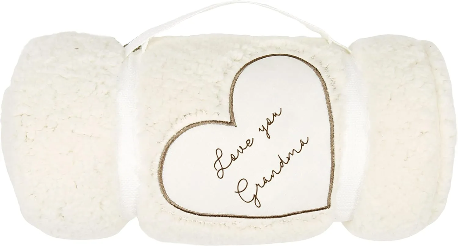 Pavilion Gift Company - Love You Grandma - 42x50 Inch Super Soft Sherpa Tassel Fringe Blanket Wrapped in A Ribbon with A Handle