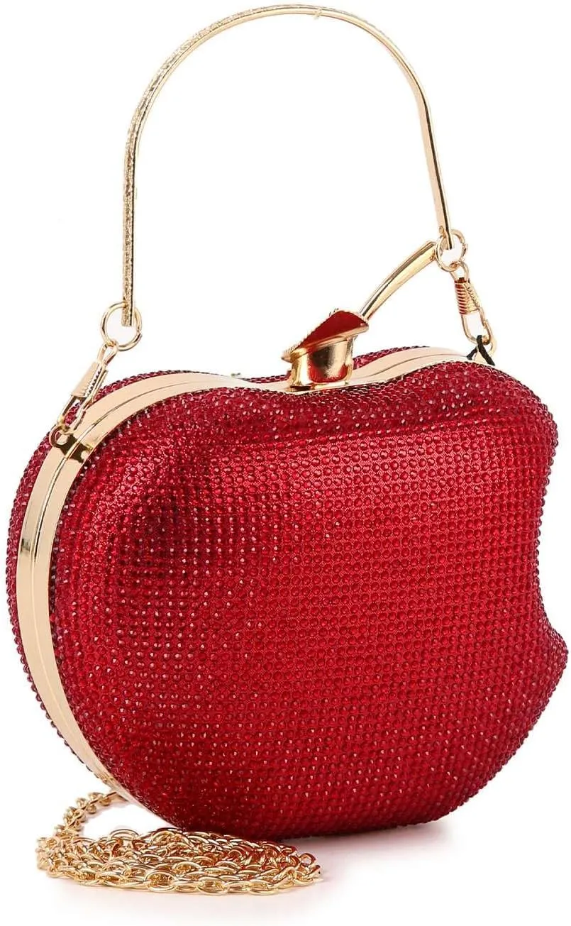 pearl&she Sparkly Apple Rhinestone Handbags Diamond Women Evening Bags Bling Minaudiere Clutch Crystal Purses For Party.