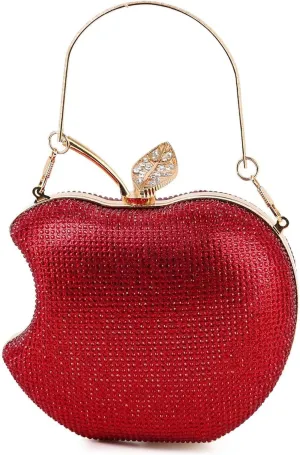 pearl&she Sparkly Apple Rhinestone Handbags Diamond Women Evening Bags Bling Minaudiere Clutch Crystal Purses For Party.