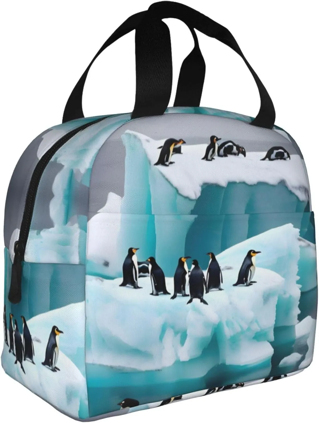 Penguins On The Iceberg Print Lunch Bags Insulated,Reusable Insulated Lunchbox Work Travel Hiking Picnic Beach