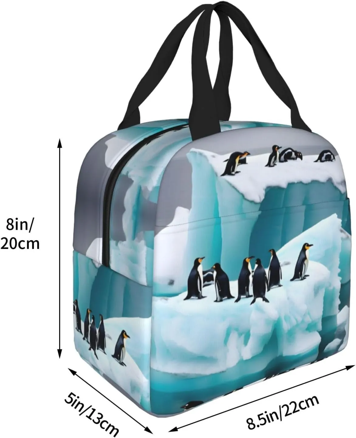 Penguins On The Iceberg Print Lunch Bags Insulated,Reusable Insulated Lunchbox Work Travel Hiking Picnic Beach