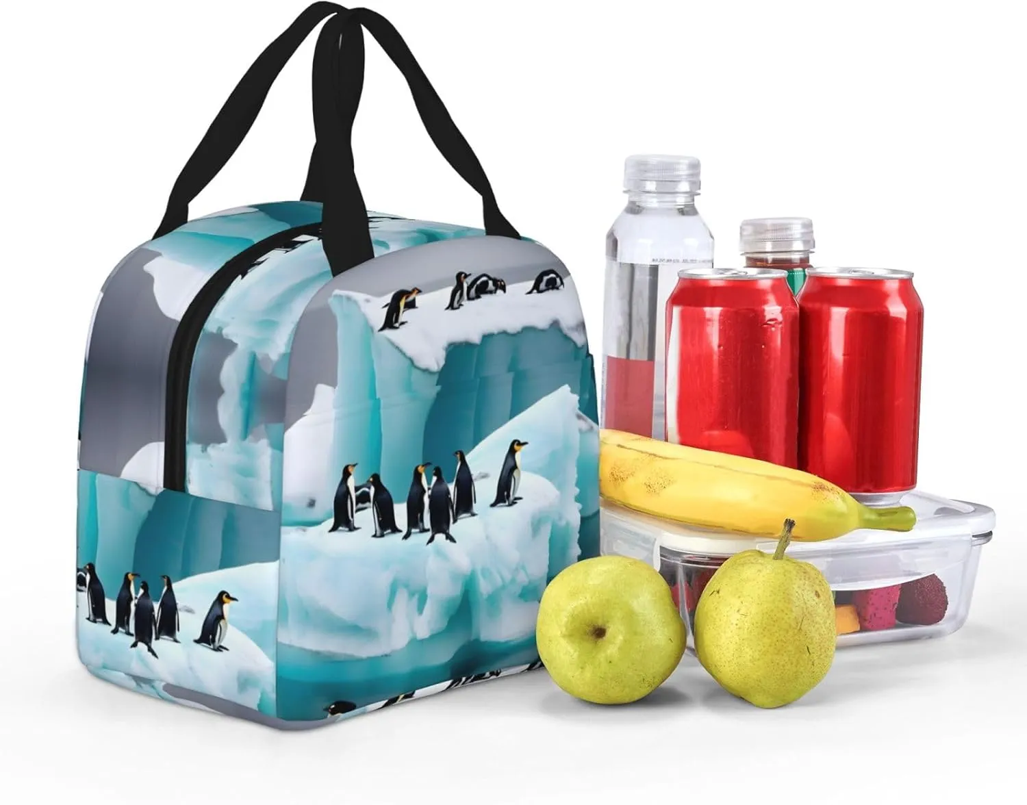 Penguins On The Iceberg Print Lunch Bags Insulated,Reusable Insulated Lunchbox Work Travel Hiking Picnic Beach