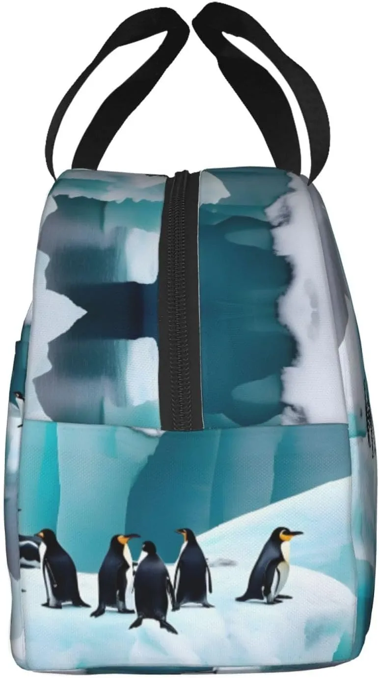 Penguins On The Iceberg Print Lunch Bags Insulated,Reusable Insulated Lunchbox Work Travel Hiking Picnic Beach