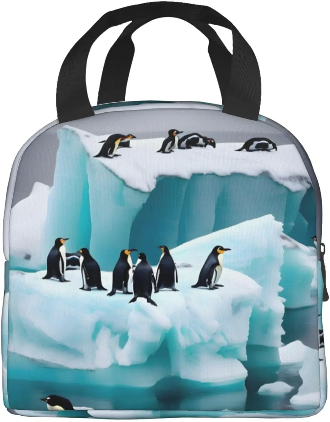 Penguins On The Iceberg Print Lunch Bags Insulated,Reusable Insulated Lunchbox Work Travel Hiking Picnic Beach