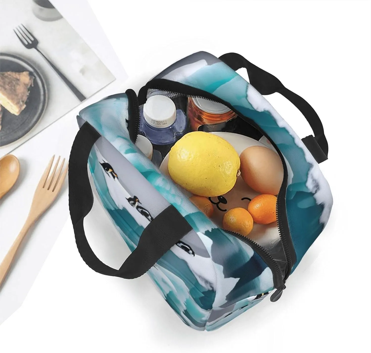 Penguins On The Iceberg Print Lunch Bags Insulated,Reusable Insulated Lunchbox Work Travel Hiking Picnic Beach