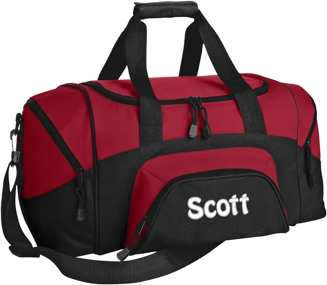 Personalized Duffel Bag, Men and Women, Custom Sport Bag with Monogrammed Name, Soccer, Basketball, Baseball, Football, True Red/Black