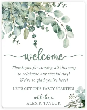 Personalized Greenery Wedding Welcome Bag Stickers, Custom Gift Bag Tags, Bags for Hotel Guests, Destination Wedding Favors, Out of Town Guest Thank You, 3.75 x 4.75, Large Rectangle Eucalyptus