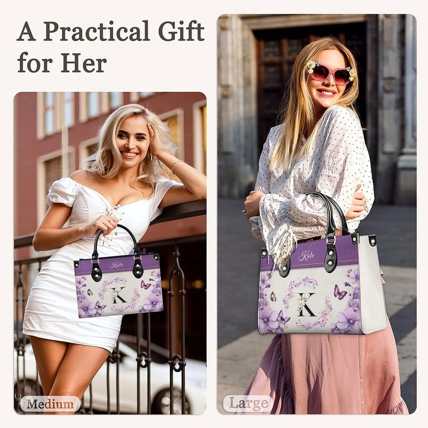 Personalized Handbags for Women - PU Leather Crossbody Monogrammed Handbag - Initial Tote Bag Gift for Mom