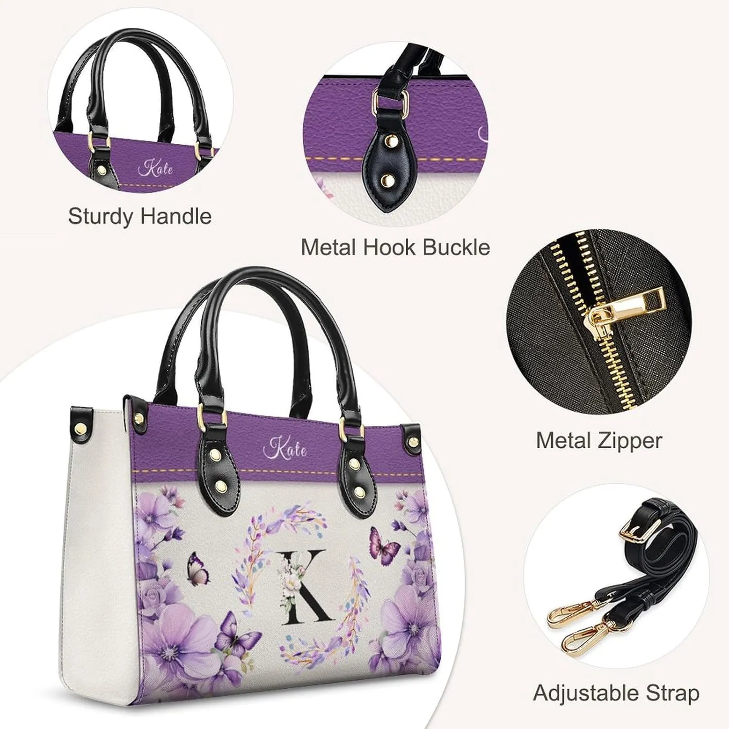 Personalized Handbags for Women - PU Leather Crossbody Monogrammed Handbag - Initial Tote Bag Gift for Mom
