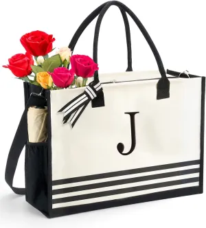 Personalized Initial Monogrammed Canvas Tote Bags, Gifts for Women Teachers Birthday Graduation Beach