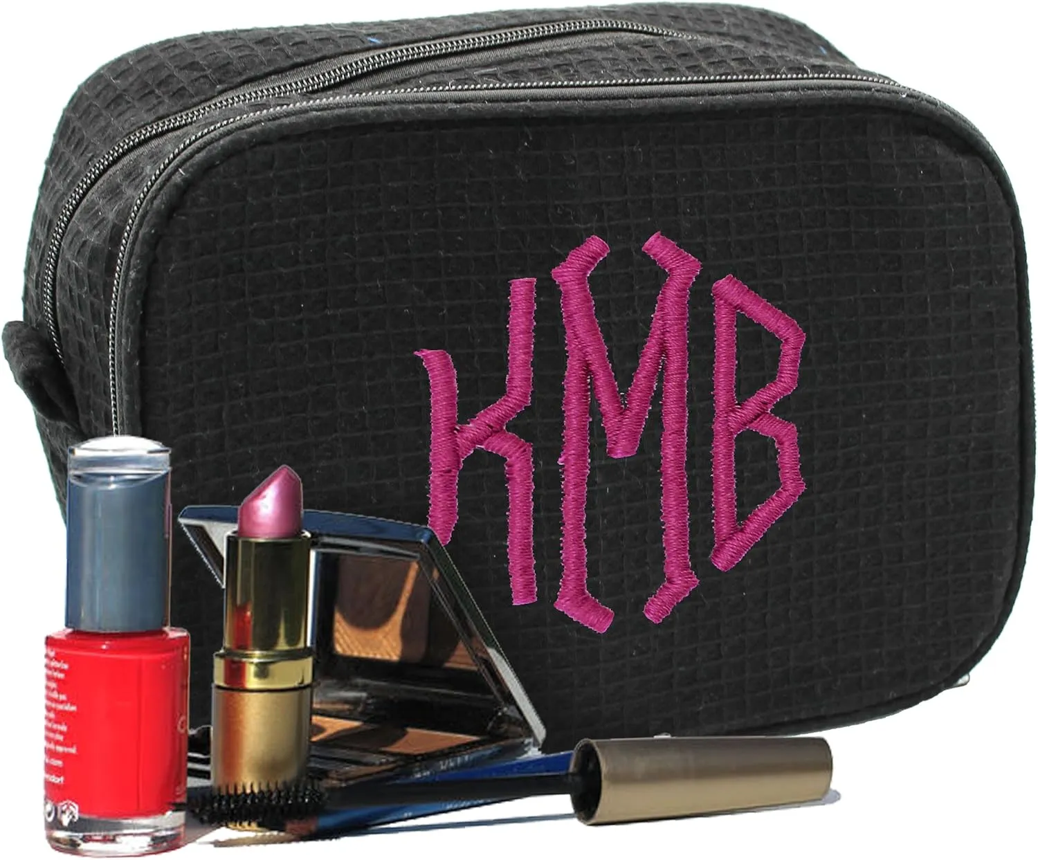 Personalized Makeup Bag - Bridesmaid Make Up Cosmetic Case - Monogrammed and Embroidered (Black)