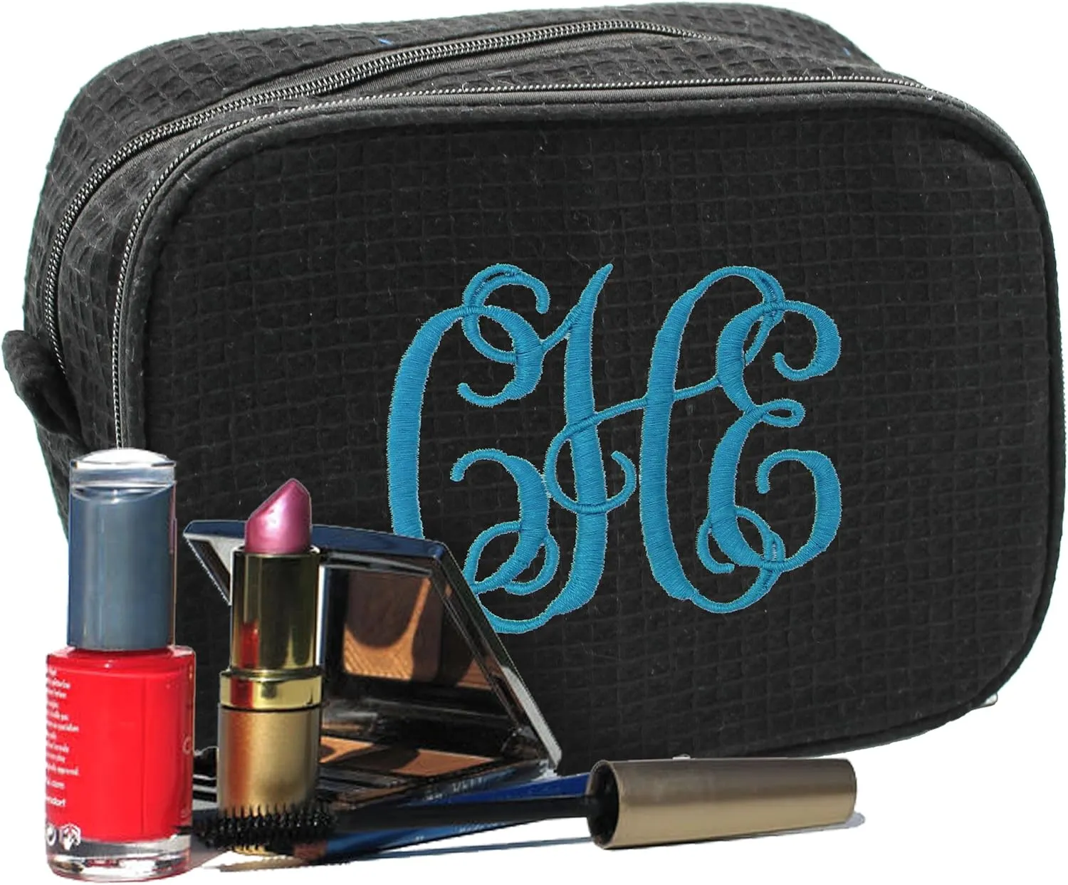 Personalized Makeup Bag - Bridesmaid Make Up Cosmetic Case - Monogrammed and Embroidered (Black)