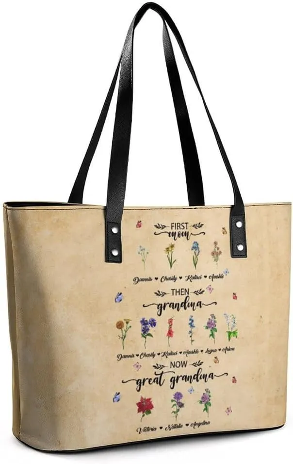 Personalized Mothers Day Leather Bag, Custom Handbag For Nana Mom,Mothers Day Loving Gift For Grandma, Mom