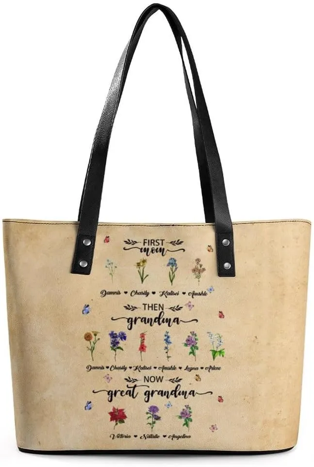 Personalized Mothers Day Leather Bag, Custom Handbag For Nana Mom,Mothers Day Loving Gift For Grandma, Mom