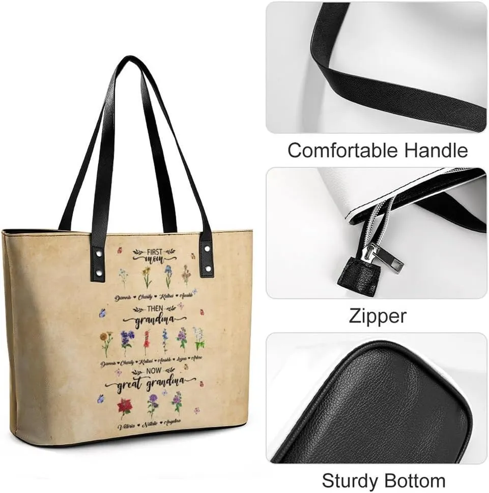 Personalized Mothers Day Leather Bag, Custom Handbag For Nana Mom,Mothers Day Loving Gift For Grandma, Mom