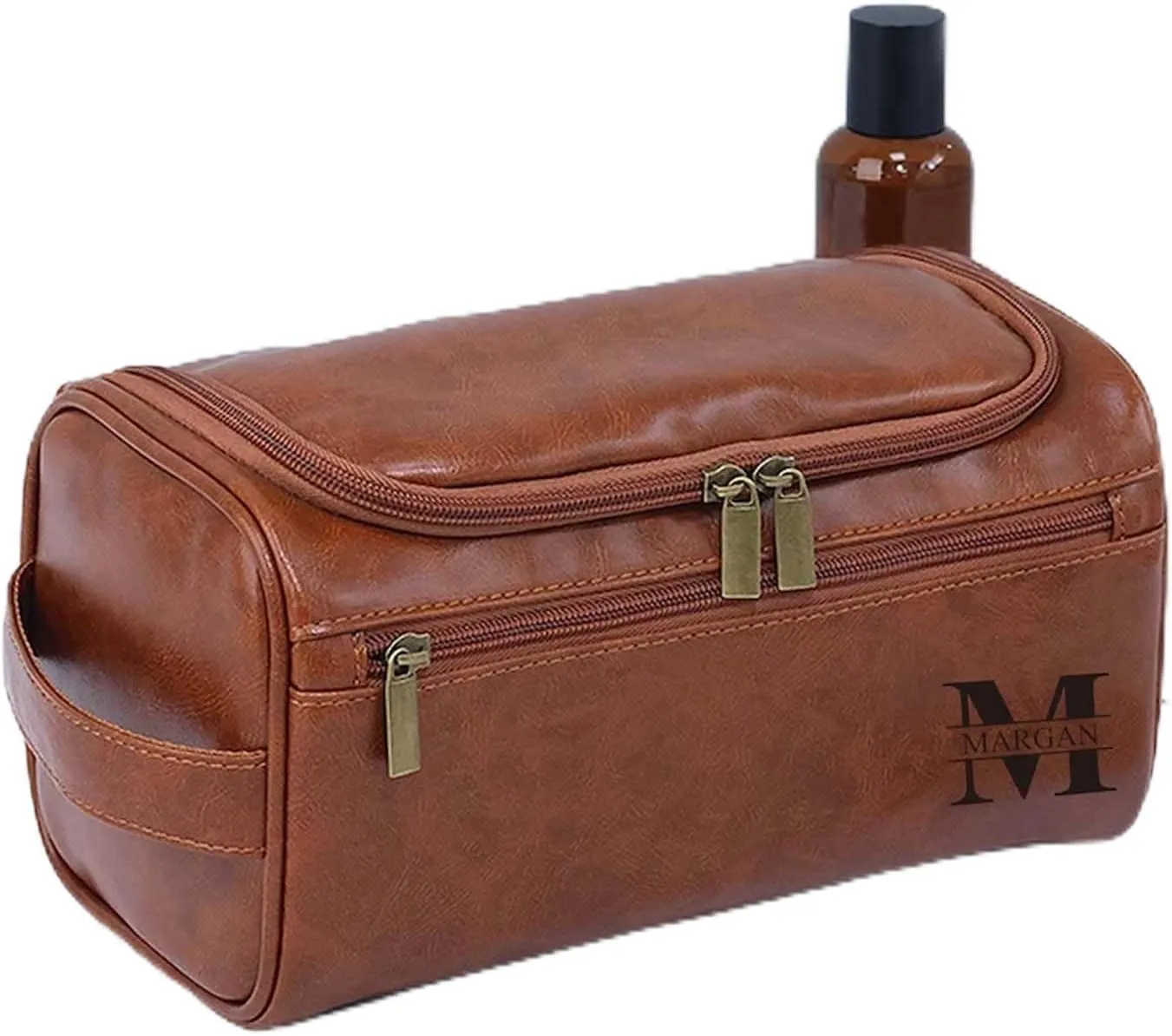 Personalized PU Leather Mens Toiletry Bag，Custom Travel Makeup Bag Engraved Dopp Kit Cosmetic Bag Father Groomsmen Boy Friend Gift (Style 2)