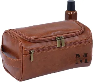 Personalized PU Leather Mens Toiletry Bag，Custom Travel Makeup Bag Engraved Dopp Kit Cosmetic Bag Father Groomsmen Boy Friend Gift (Style 2)