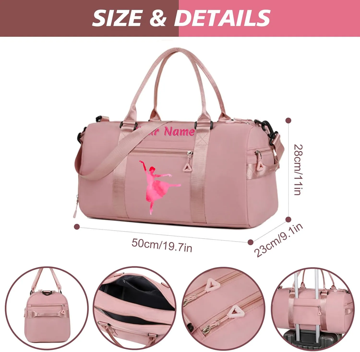 Personalized Sports Bag for Women,Overnight Travel Bag with Wet/Dry Pockets & Shoe Compartment,Customized Embroidered Duffel Bags,Gift for Sports Lover