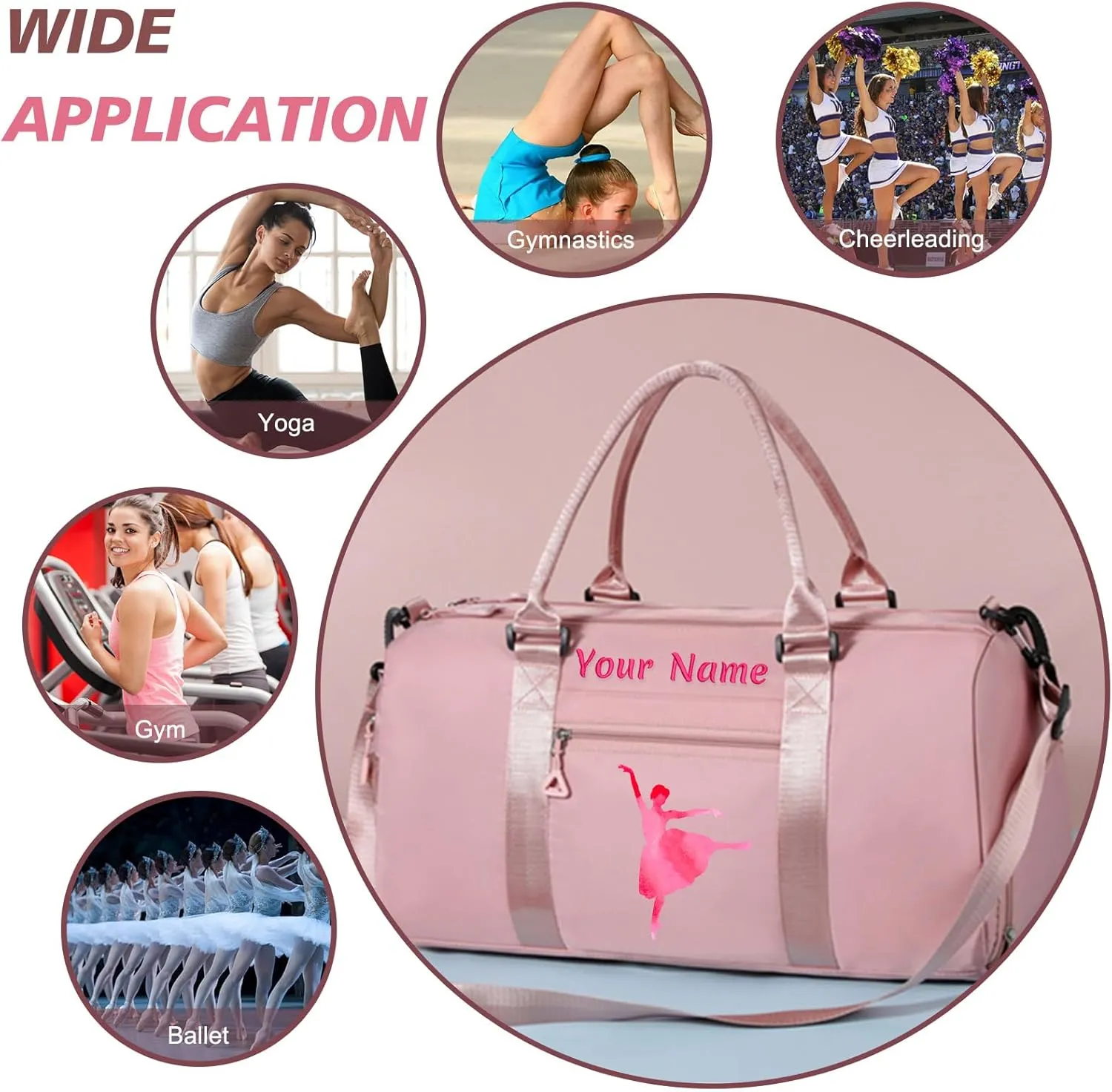 Personalized Sports Bag for Women,Overnight Travel Bag with Wet/Dry Pockets & Shoe Compartment,Customized Embroidered Duffel Bags,Gift for Sports Lover