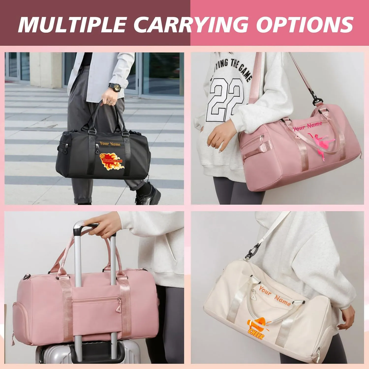 Personalized Sports Bag for Women,Overnight Travel Bag with Wet/Dry Pockets & Shoe Compartment,Customized Embroidered Duffel Bags,Gift for Sports Lover