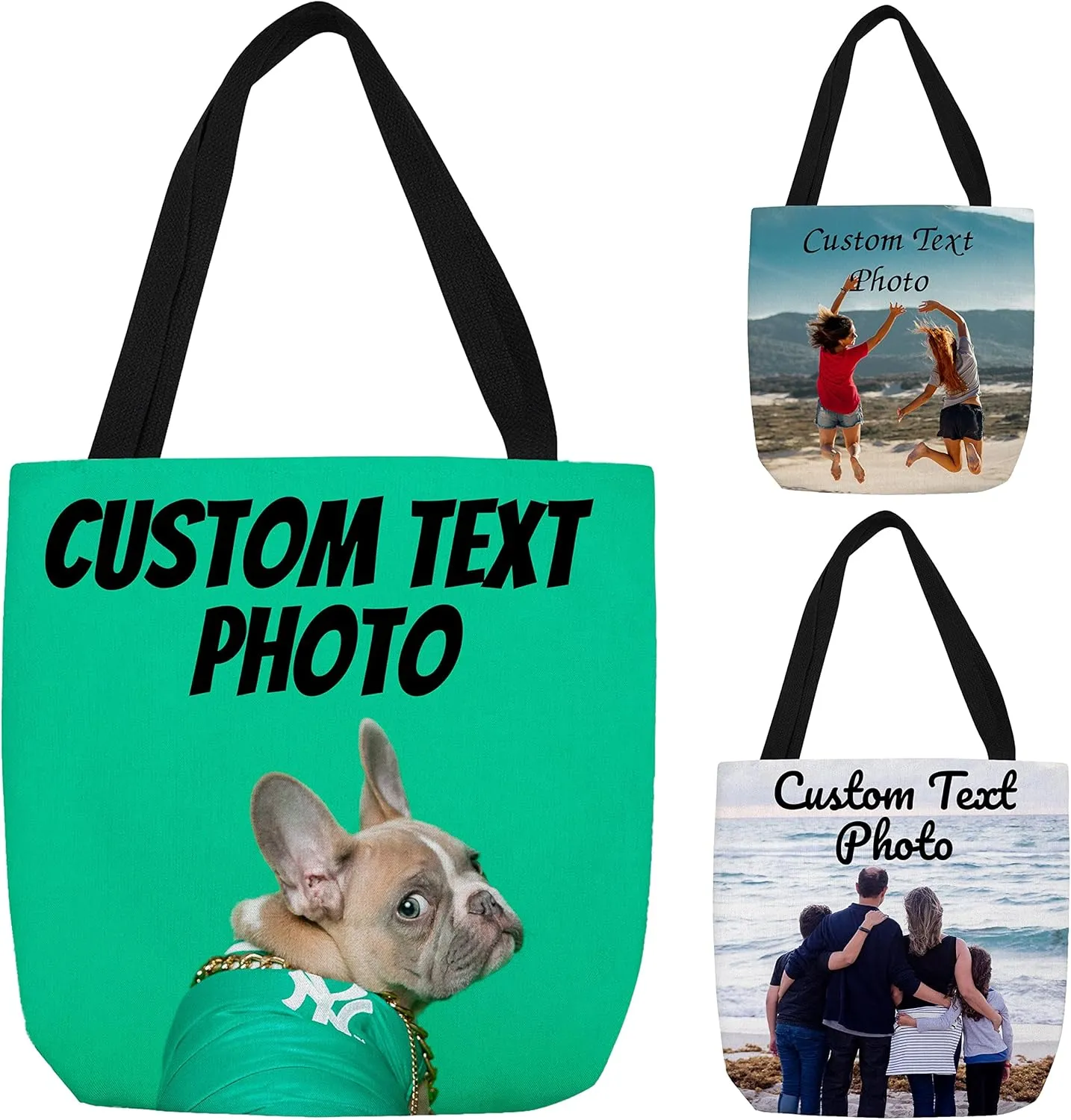 Personalized Tote Bags with Photo and Text - Custom Reusable Grocery Bag for Daily Use Gifts - Customized Handbag - Shopping