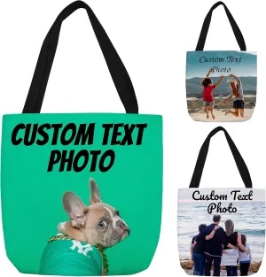 Personalized Tote Bags with Photo and Text - Custom Reusable Grocery Bag for Daily Use Gifts - Customized Handbag - Shopping