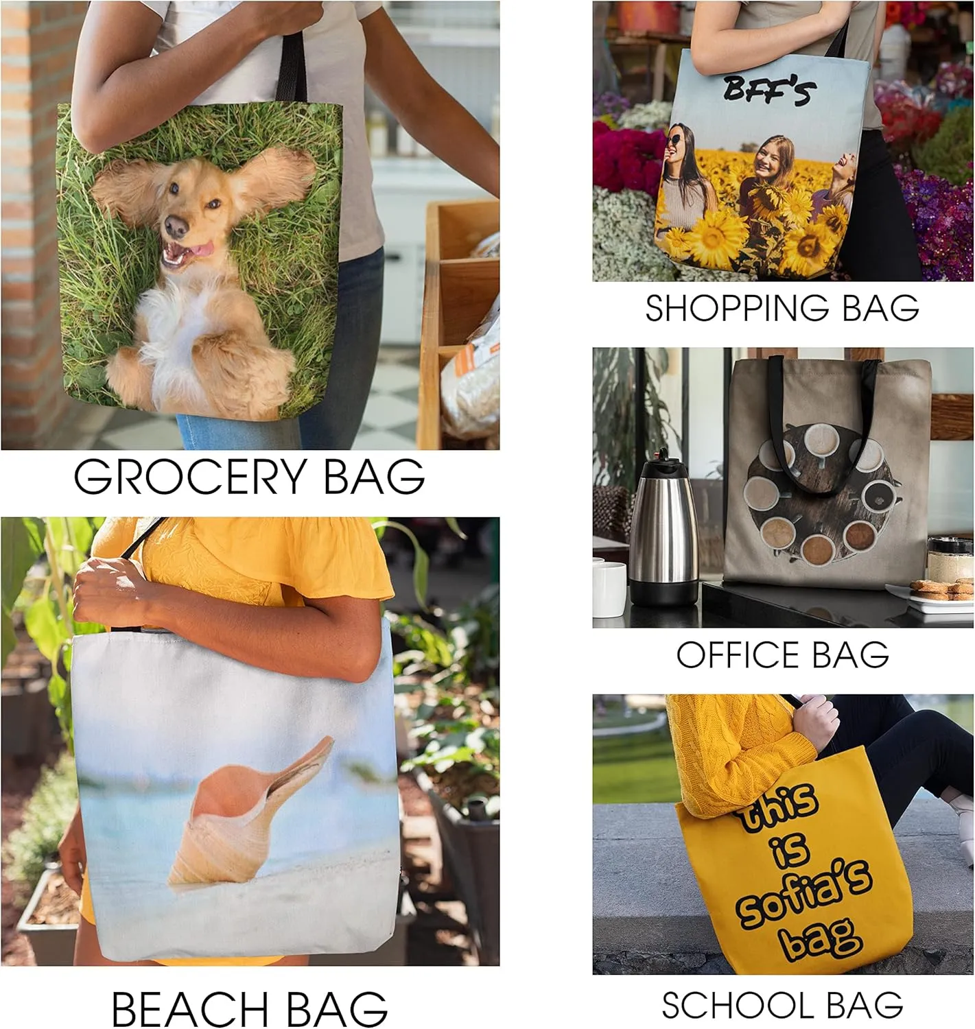 Personalized Tote Bags with Photo and Text - Custom Reusable Grocery Bag for Daily Use Gifts - Customized Handbag - Shopping