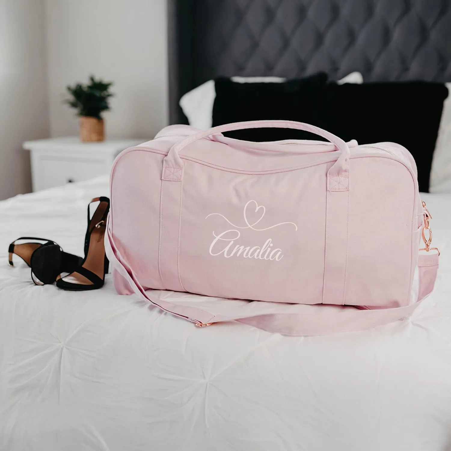 Personalized Travel Duffle Bag with Custom Name, Waterproof Personalized Weekender Bag, Custom Carry On Tote for Women, Travel Essentials Gym Bag, Customized Hospital Overnight Luggage - Pink