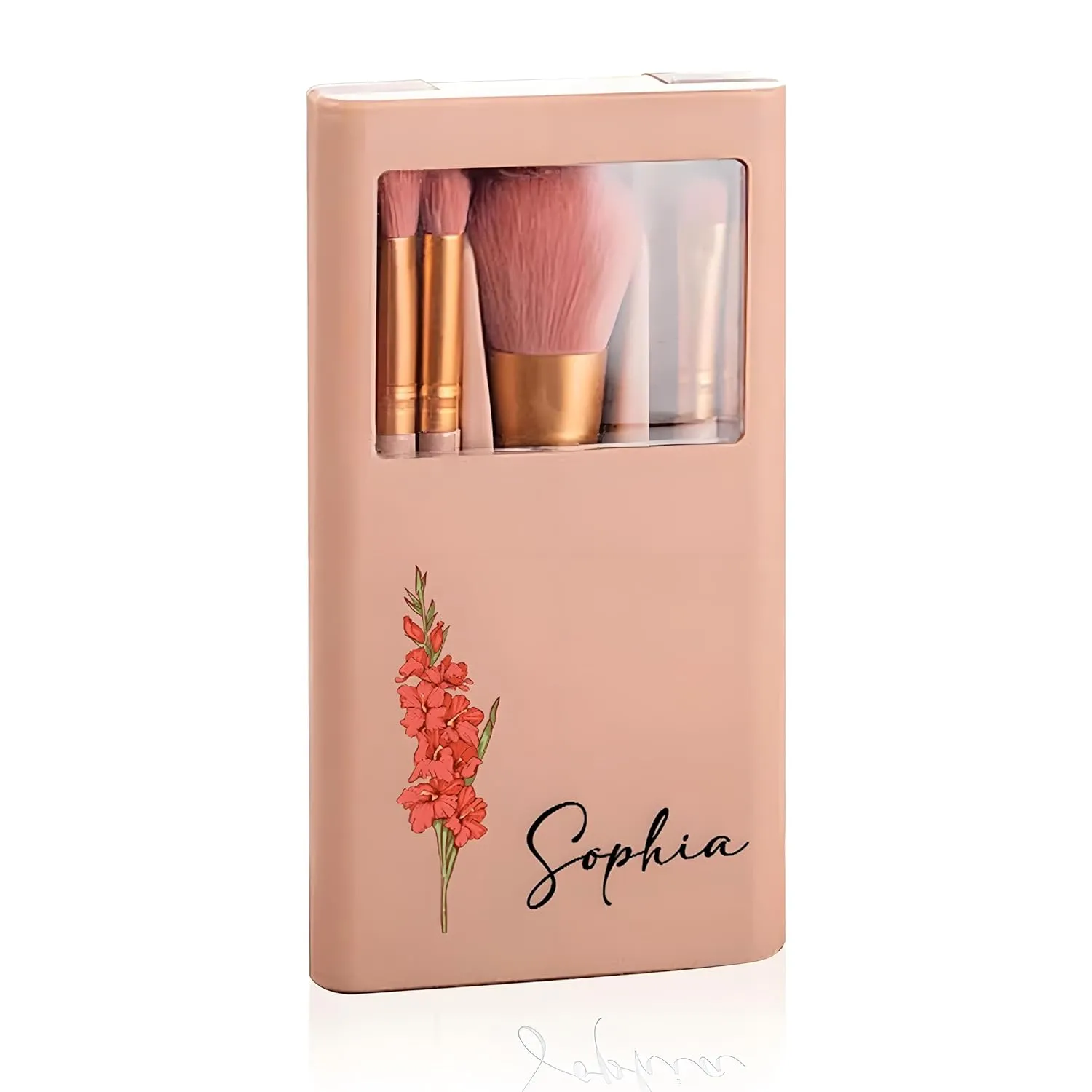 Personalized Travel Makeup Brush Set, Custom Birth Flower and Name on mini Makeup Brushes Case - Travel Size Gifts for Her