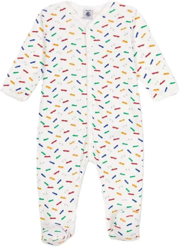 Petit Bateau BABIES' SKATEBOARD PRINT COTTON FOOTIE SIZES 1-24 MONTHS