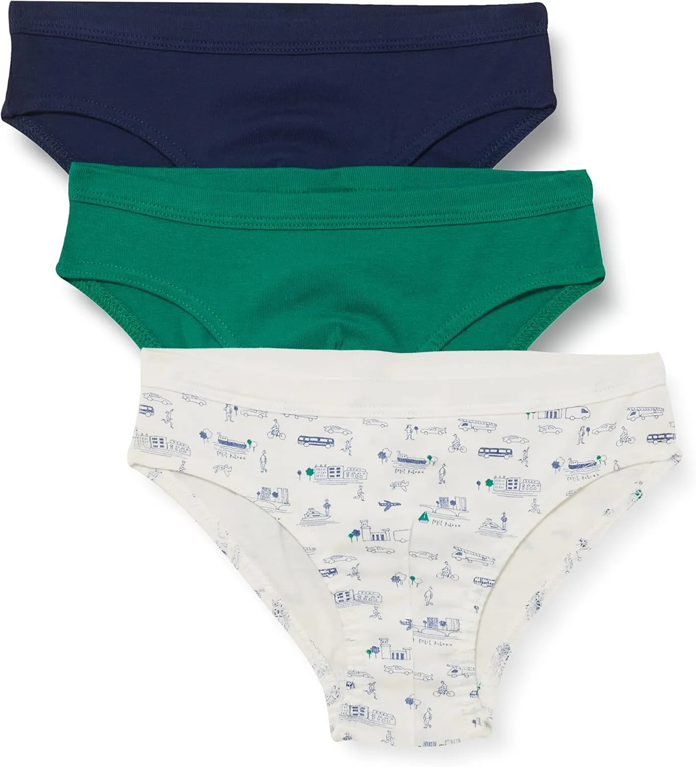 Petit Bateau Boys' Transport Print Cotton Briefs - 3-Pack STYLE A028L SIZES 2-12 YRARS
