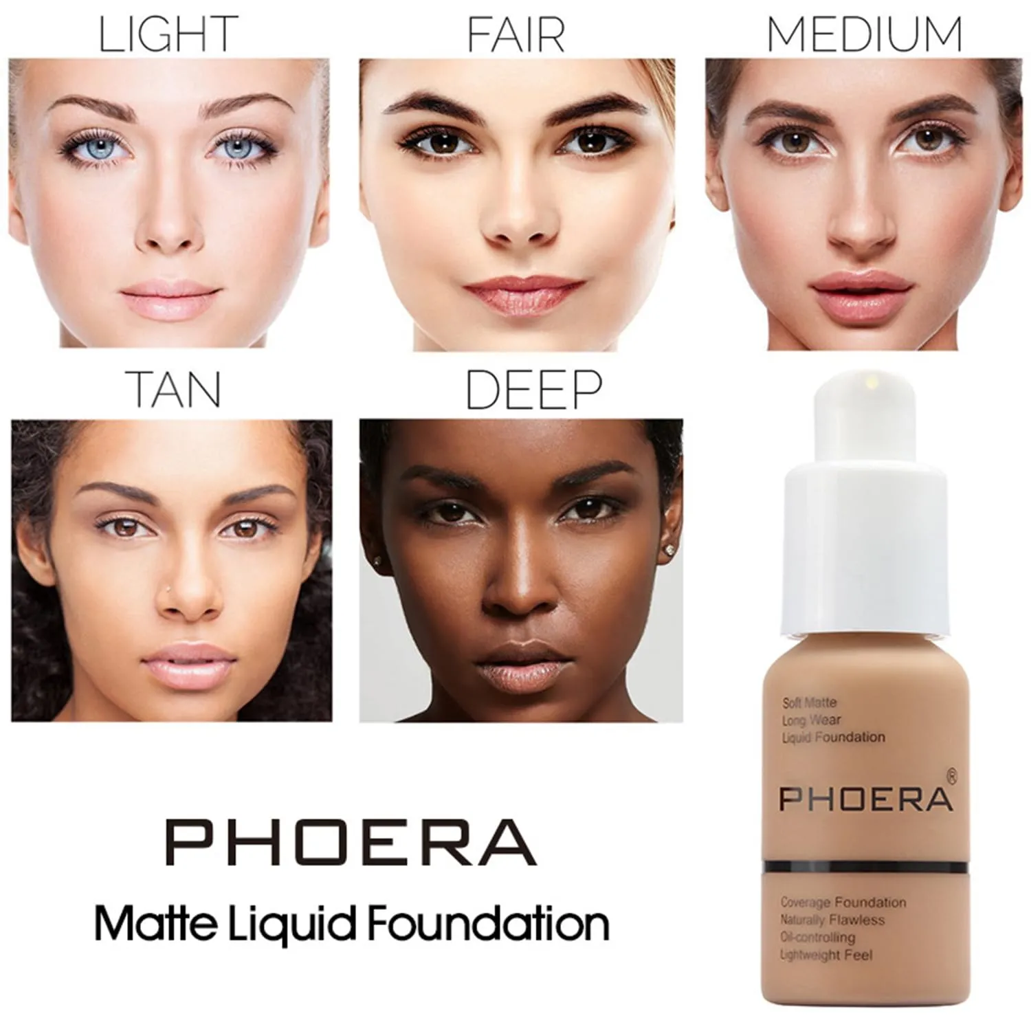 PHOERA Foundation 102 and 104 & Face Primer,Liquid Full Coverage Foundation Set,Foundation Brush Powder Brush,5 Makeup Sponge,30ml PHOERA 24HR Matte Oil Control Concealer (102 Nude   104 Buff Beige)