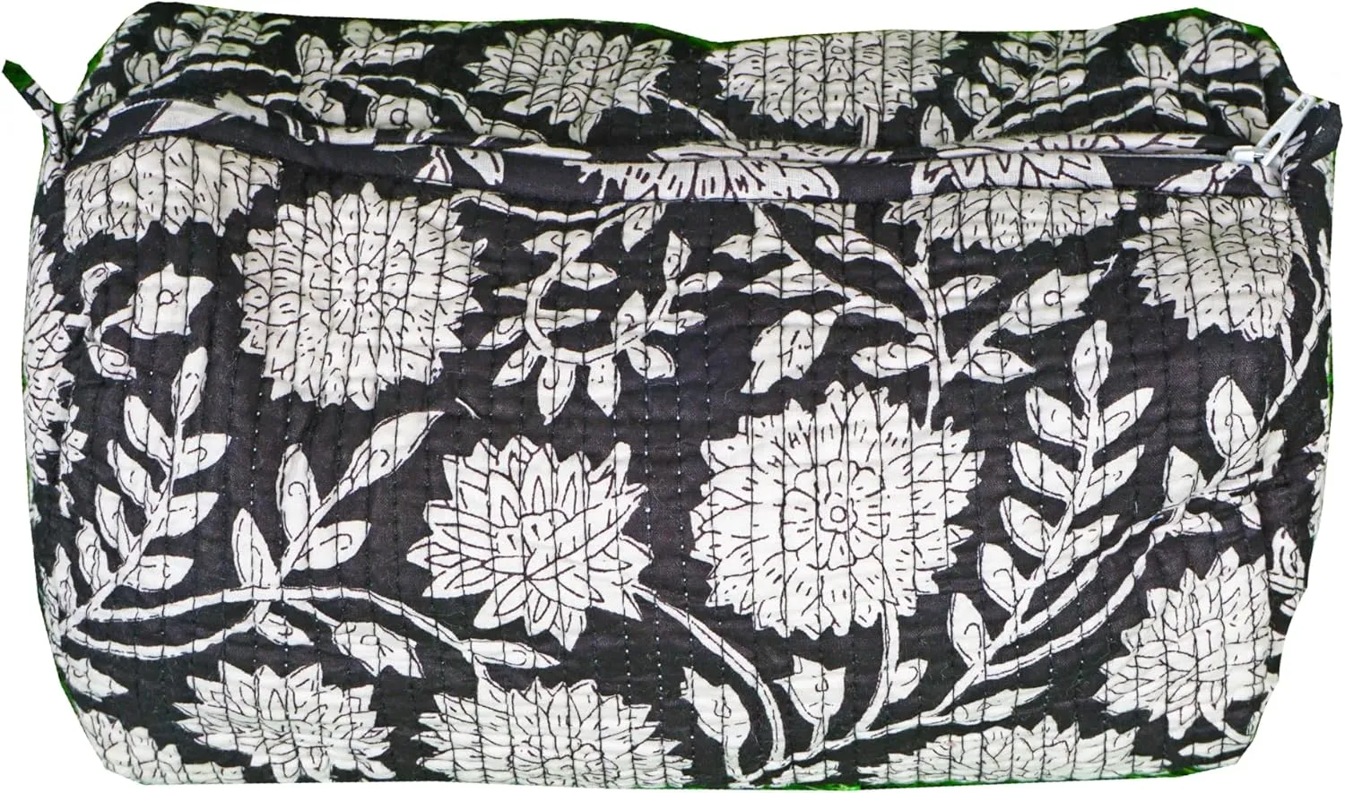 Pieces Indian Handmade Cotton Quilted Handmade Floral Hand Block Print Toiletry Bag,Cosmetic Pouch Bag Makeup Bag For Women (1, Black), 85485