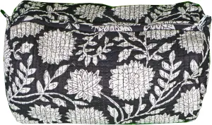 Pieces Indian Handmade Cotton Quilted Handmade Floral Hand Block Print Toiletry Bag,Cosmetic Pouch Bag Makeup Bag For Women (1, Black), 85485