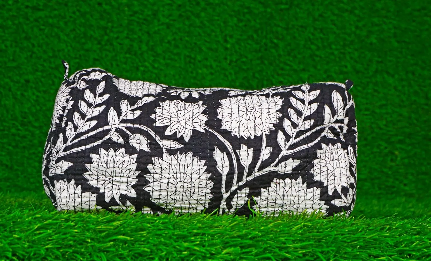 Pieces Indian Handmade Cotton Quilted Handmade Floral Hand Block Print Toiletry Bag,Cosmetic Pouch Bag Makeup Bag For Women (1, Black), 85485
