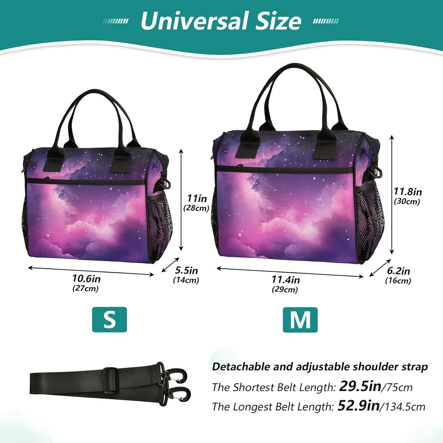 Pink Nebula Stars Print Insulated Lunch Bag with Shoulder Strap & Carry Handle, Eco-friendly Cooler Bag Tote Bag for Men,Women#129