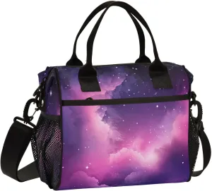 Pink Nebula Stars Print Insulated Lunch Bag with Shoulder Strap & Carry Handle, Eco-friendly Cooler Bag Tote Bag for Men,Women#129