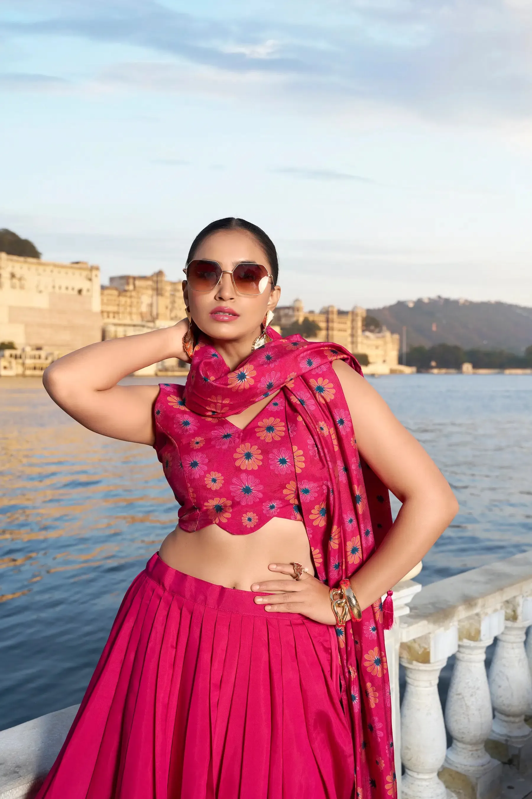 Pink Tussar Silk Floral Printed Lehenga Choli | Ready To Wear