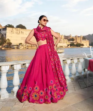 Pink Tussar Silk Floral Printed Lehenga Choli | Ready To Wear