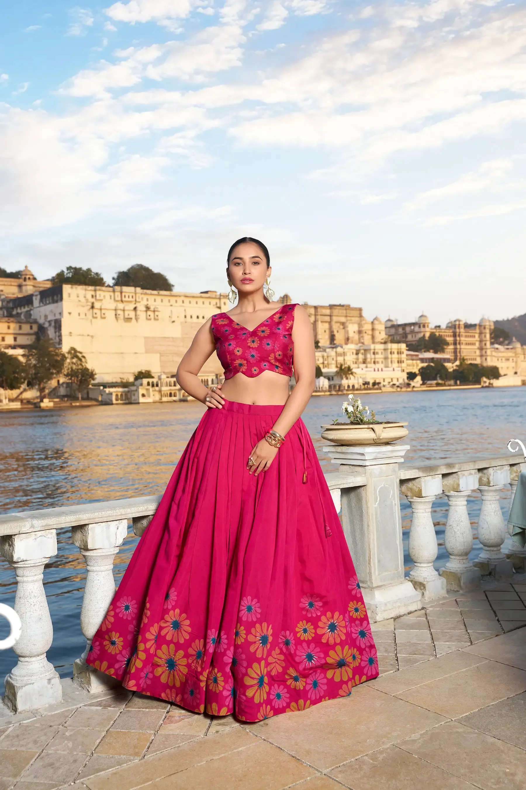 Pink Tussar Silk Floral Printed Lehenga Choli | Ready To Wear